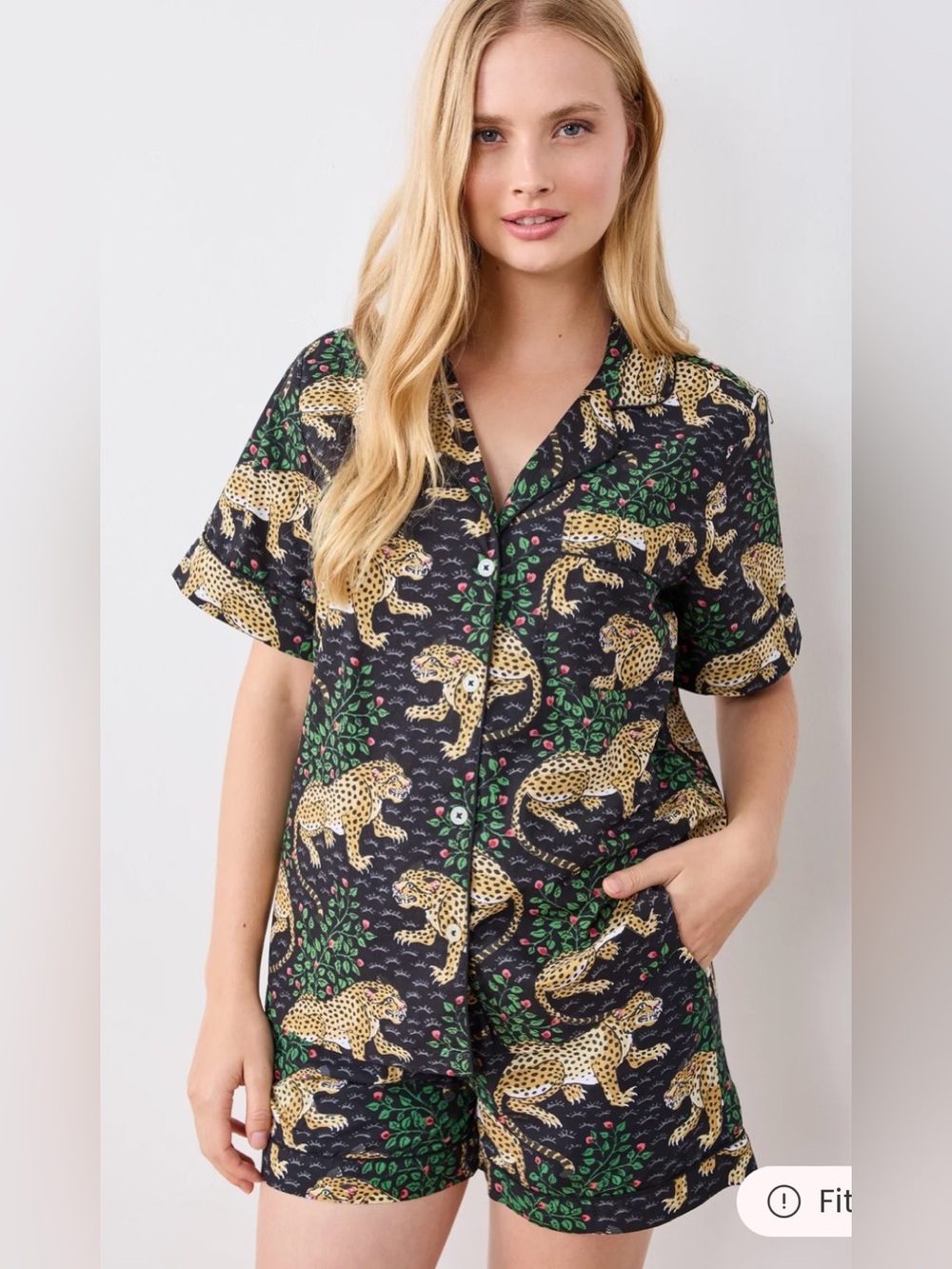 Printfresh Black Leopard & Green Foliage Short Pajama Set